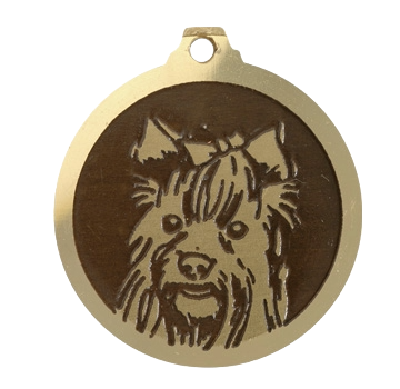 Médaille chien gravée Yorkshire poils longs