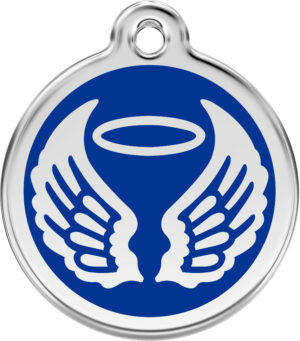 Médaille personnalisée RED DINGO Ange Bleu ronde pour chien & chat – Gravure laser durable – Ultra résistante