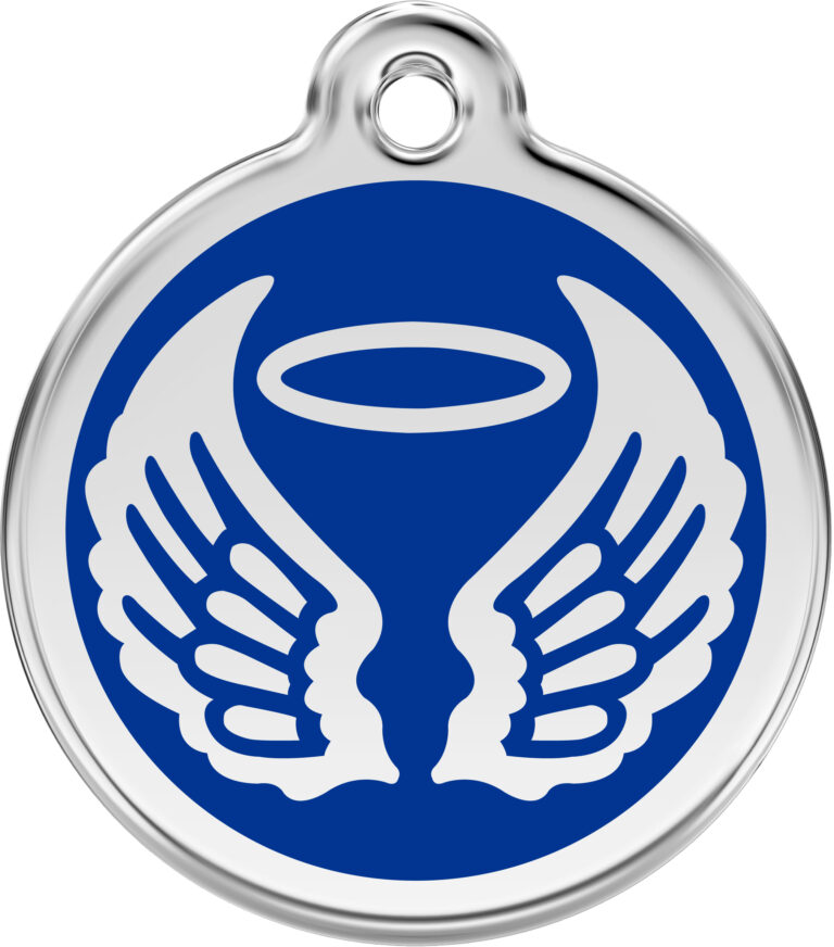 Médaille personnalisée RED DINGO Ange Bleu ronde pour chien & chat – Gravure laser durable – Ultra résistante