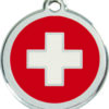 Médaille personnalisée RED DINGO Drapeau Suisse ronde pour chien & chat – Gravure laser durable – Ultra résistante