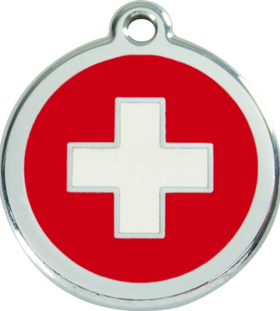 Médaille personnalisée RED DINGO Drapeau Suisse ronde pour chien & chat – Gravure laser durable – Ultra résistante