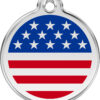 Médaille personnalisée RED DINGO Drapeau USA ronde pour chien & chat – Gravure laser durable – Ultra résistante