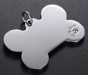 Médaille personnalisée luxe pour chien & chat avec strass Os avec Patte – Gravure haut de gamme – Bijou élégant et résistant