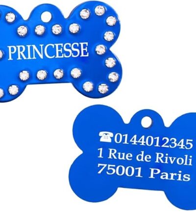 Médaille chien en aluminium Bleu avec strass – Collection Alu