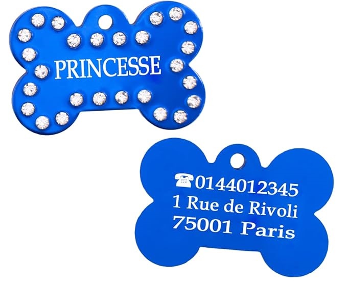 Médaille chien en aluminium Bleu avec strass – Collection Alu