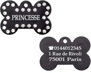 Médaille chien en aluminium noir avec strass – Collection Alu