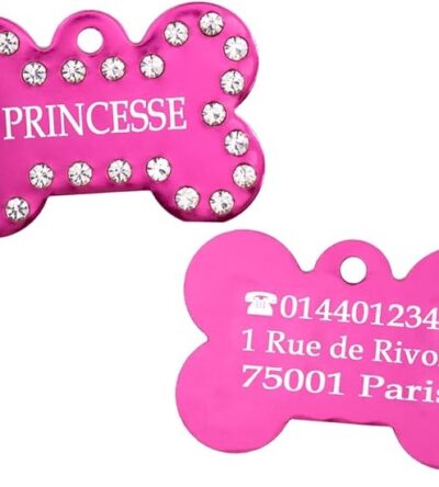 Médaille chien en aluminium Rose avec strass – Collection Alu