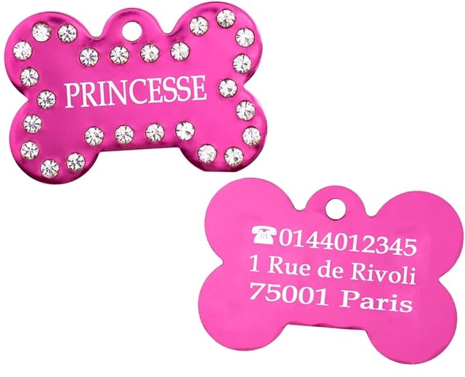Médaille chien en aluminium Rose avec strass – Collection Alu
