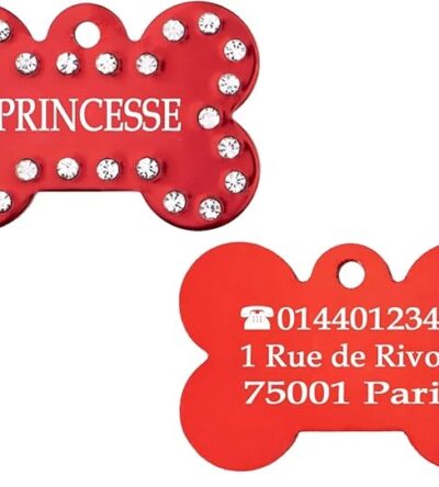 Médaille chien en aluminium Rouge avec strass – Collection Alu