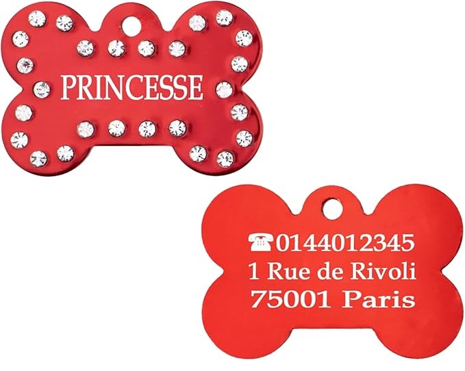 Médaille chien en aluminium Rouge avec strass – Collection Alu