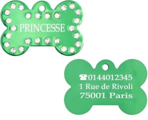 Médaille chien en aluminium Vert avec strass – Collection Alu