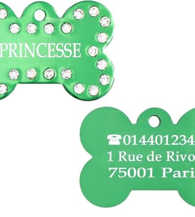 Médaille chien en aluminium Vert avec strass – Collection Alu