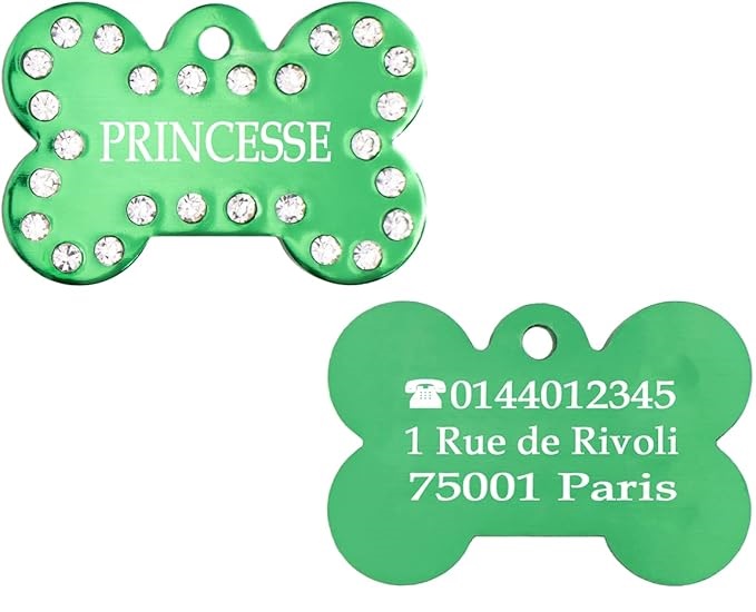 Médaille chien en aluminium Vert avec strass – Collection Alu