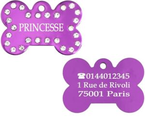 Médaille chien en aluminium Violet avec strass – Collection Alu