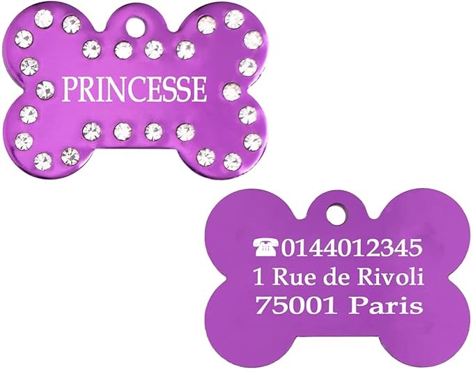 Médaille chien en aluminium Violet avec strass – Collection Alu